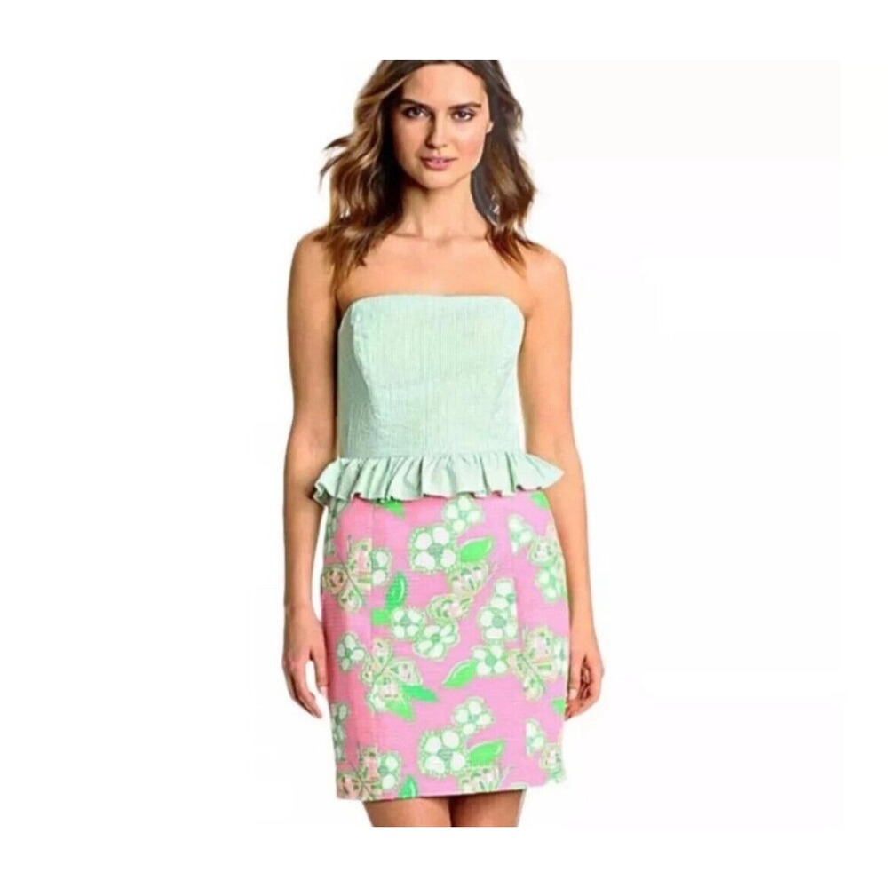 Lilly Pulitzer Fluorescent Lowe Dress Strapless 6 Pretty Pink Tootie‎ Butterfly